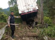 Rem Blong, Mobil Izuzu Long Box Tabrak Pembatas Jalan di Lambai
